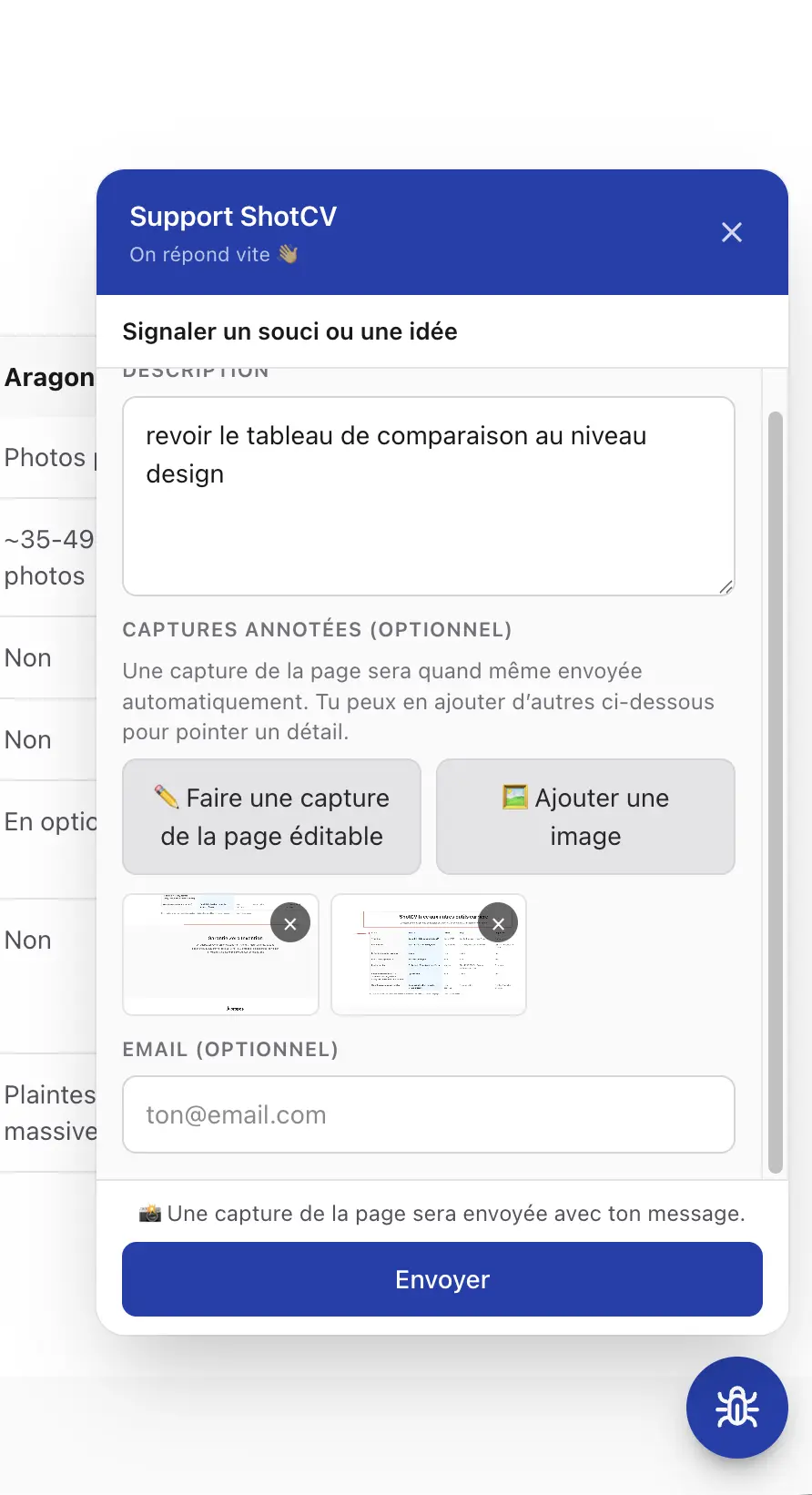 Signalement de bug avec capture annotée